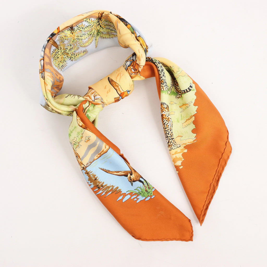 Hermès Carré 90 "AFRICA" Silk handkerchief in Brown