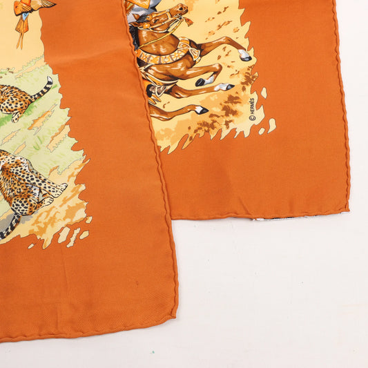 Mouchoir en soie Hermès Carré 90 « AFRICA » marron