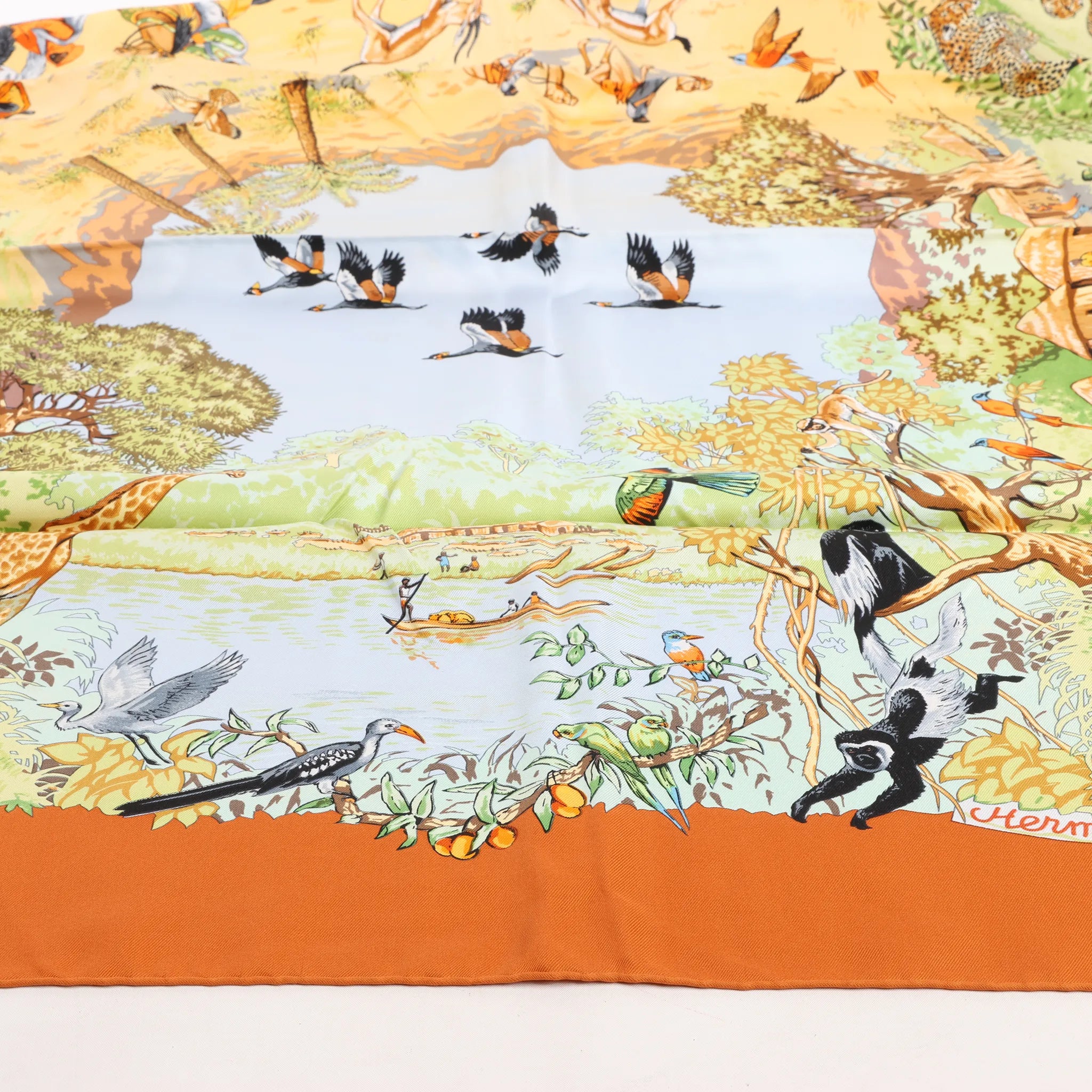 Hermès Carré 90 "AFRICA" Silk handkerchief in Brown