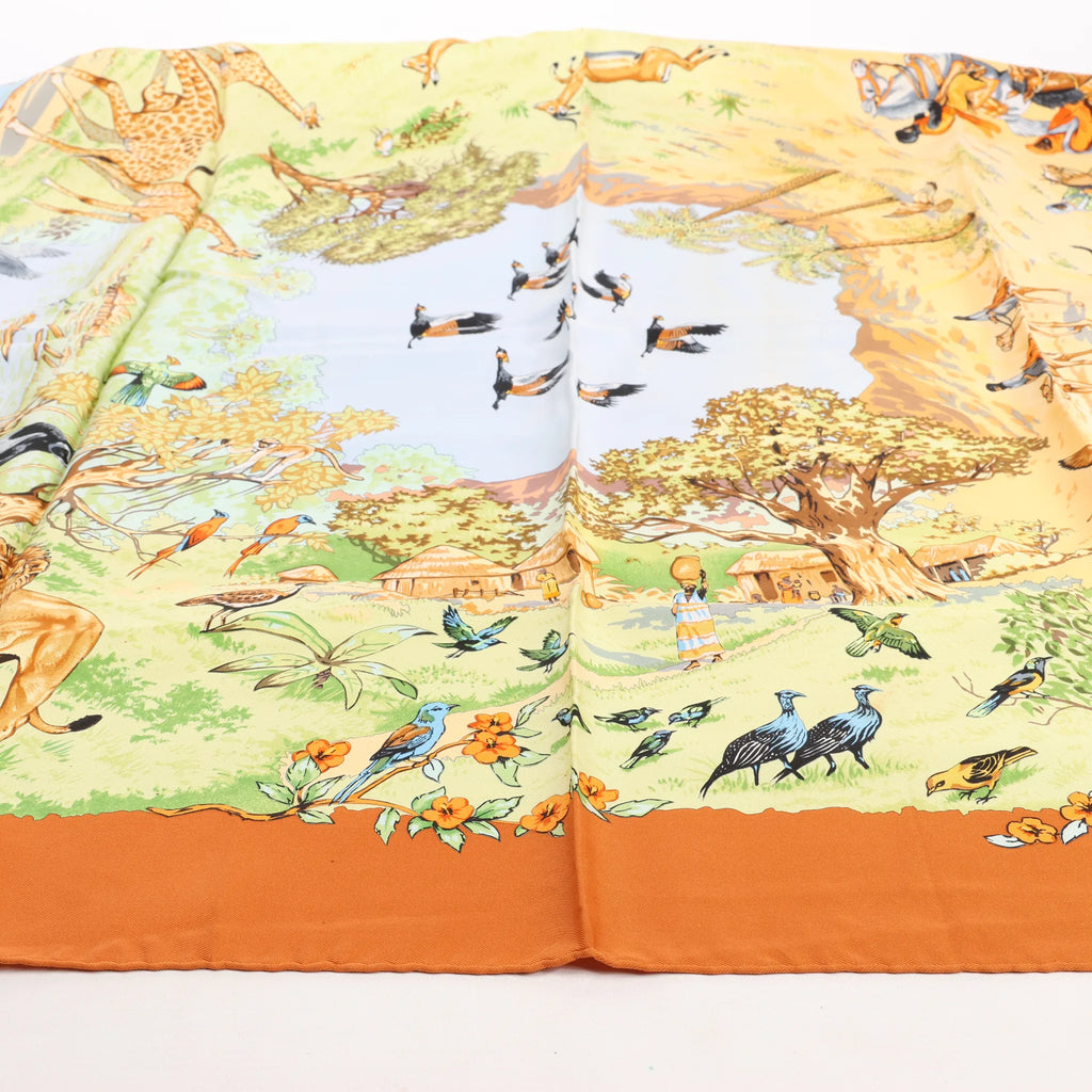 Hermès Carré 90 "AFRICA" Silk handkerchief in Brown
