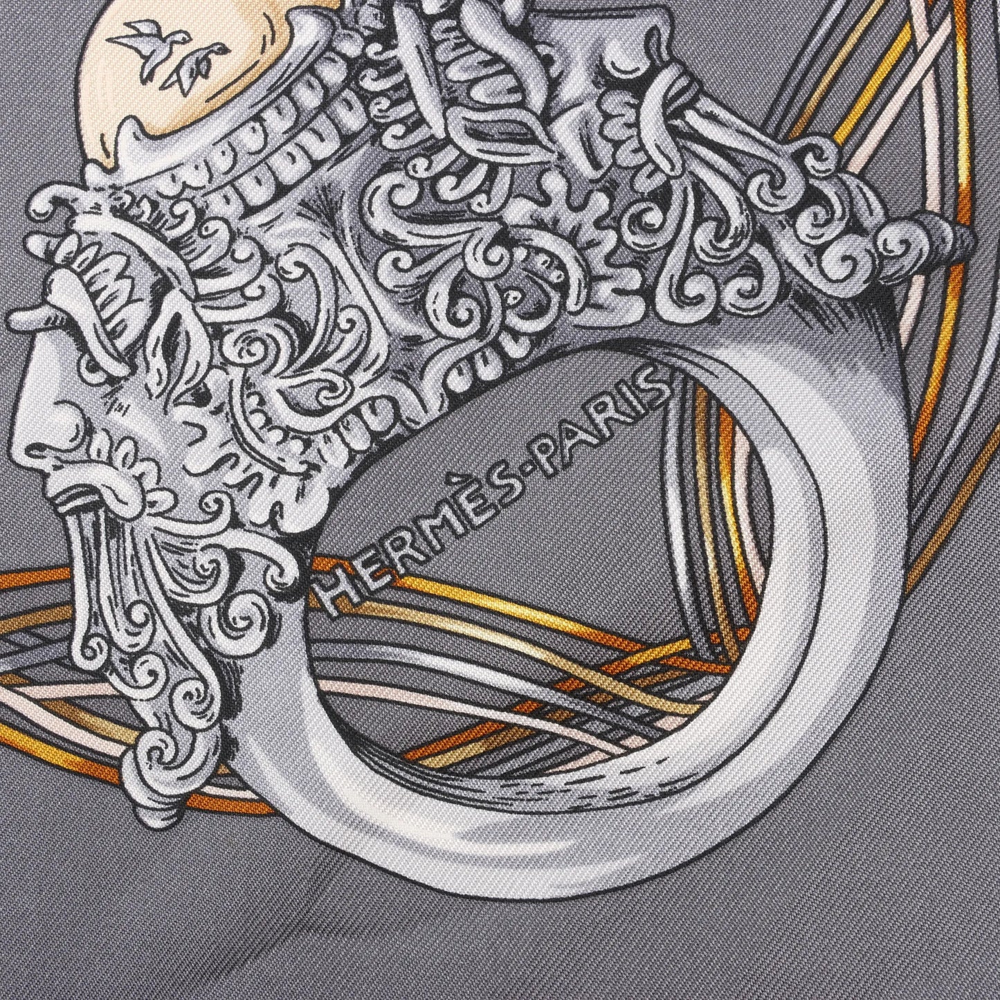 Hermès Carré 90 „ALLIANCES DU MONDE“ Seidentaschentuch in Grau