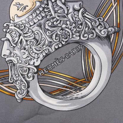 Hermès Carré 90 „ALLIANCES DU MONDE“ Seidentaschentuch in Grau