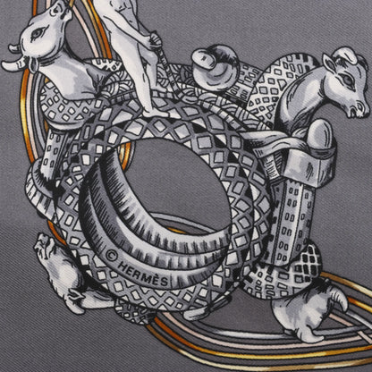 Hermès Carré 90 „ALLIANCES DU MONDE“ Seidentaschentuch in Grau