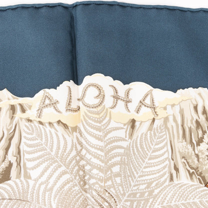 Hermès Carré 90 "ALOHA" Silk handkerchief in Navy Blue x Beige