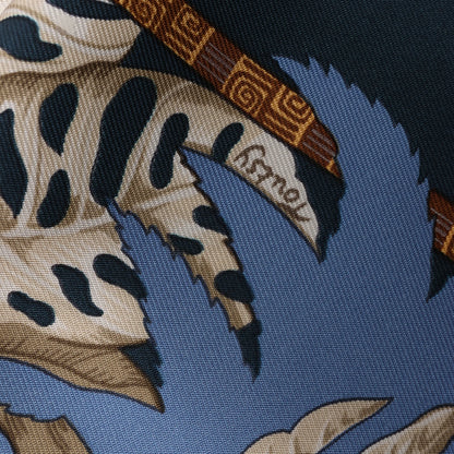 Hermès Carré 90 "ALOHA" Silk handkerchief in Navy Blue x Beige