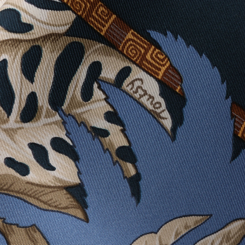 Hermès Carré 90 "ALOHA" Silk handkerchief in Navy Blue x Beige