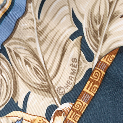 Hermès Carré 90 "ALOHA" Silk handkerchief in Navy Blue x Beige