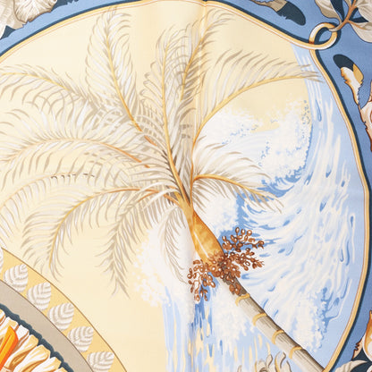 Hermès Carré 90 "ALOHA" Silk handkerchief in Navy Blue x Beige