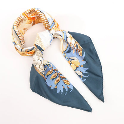 Hermès Carré 90 "ALOHA" Silk handkerchief in Navy Blue x Beige
