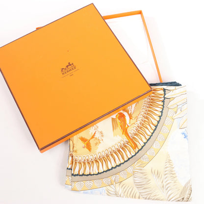 Hermès Carré 90 "ALOHA" Silk handkerchief in Navy Blue x Beige