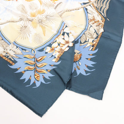 Hermès Carré 90 "ALOHA" Silk handkerchief in Navy Blue x Beige
