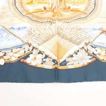 Hermès Carré 90 "ALOHA" Silk handkerchief in Navy Blue x Beige