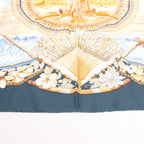 Hermès Carré 90 "ALOHA" Silk handkerchief in Navy Blue x Beige