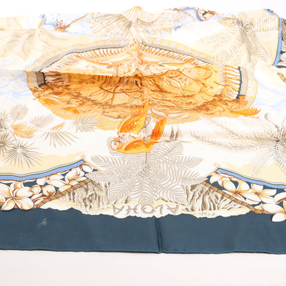 Hermès Carré 90 "ALOHA" Silk handkerchief in Navy Blue x Beige