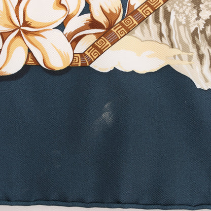 Hermès Carré 90 "ALOHA" Silk handkerchief in Navy Blue x Beige