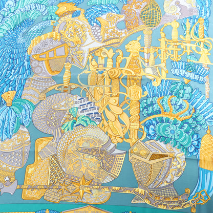 Hermès Carré 90 "ARMETS en PANACHE" Silk handkerchief in Green