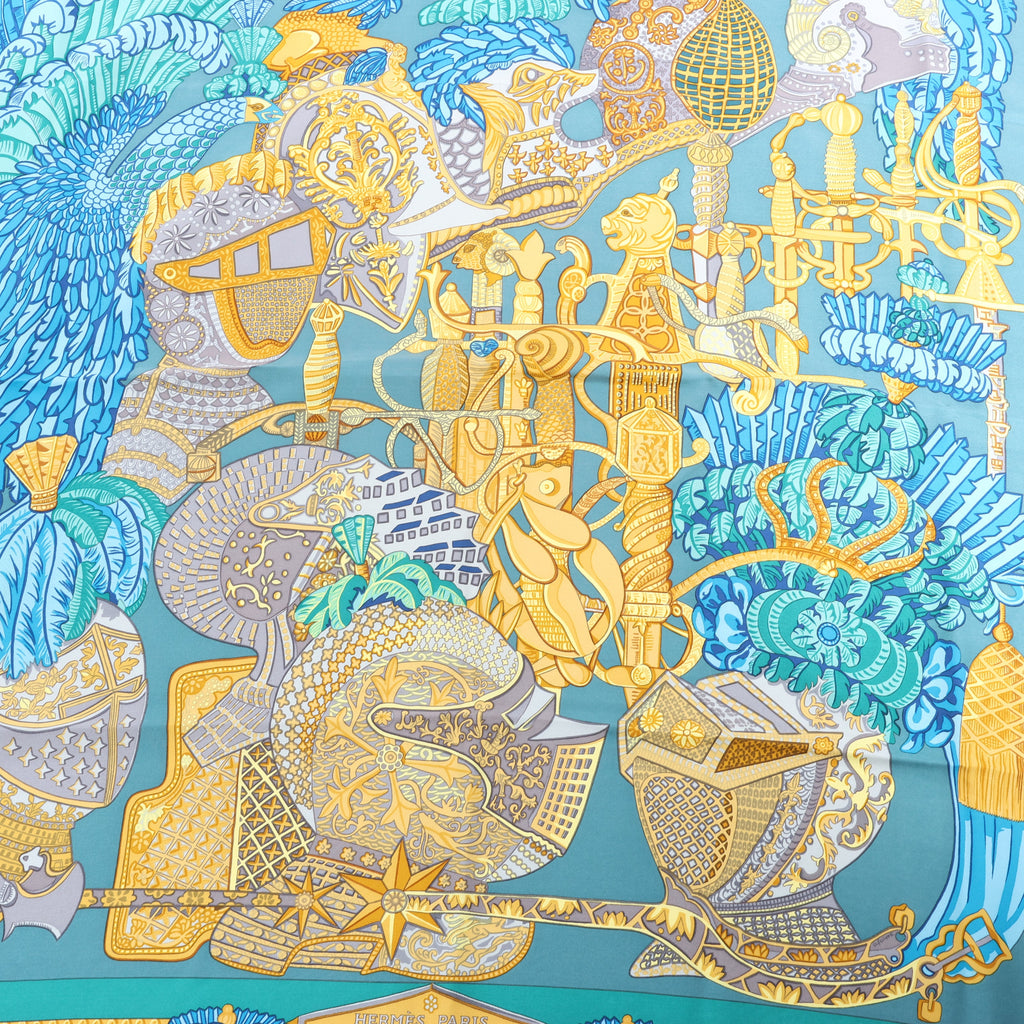 Hermès Carré 90 "ARMETS en PANACHE" Silk handkerchief in Green