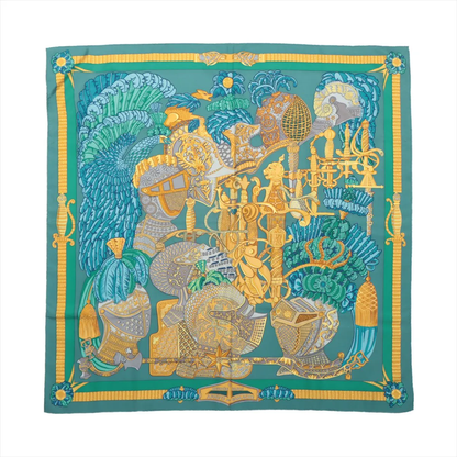 Hermès Carré 90 "ARMETS en PANACHE" Silk handkerchief in Green