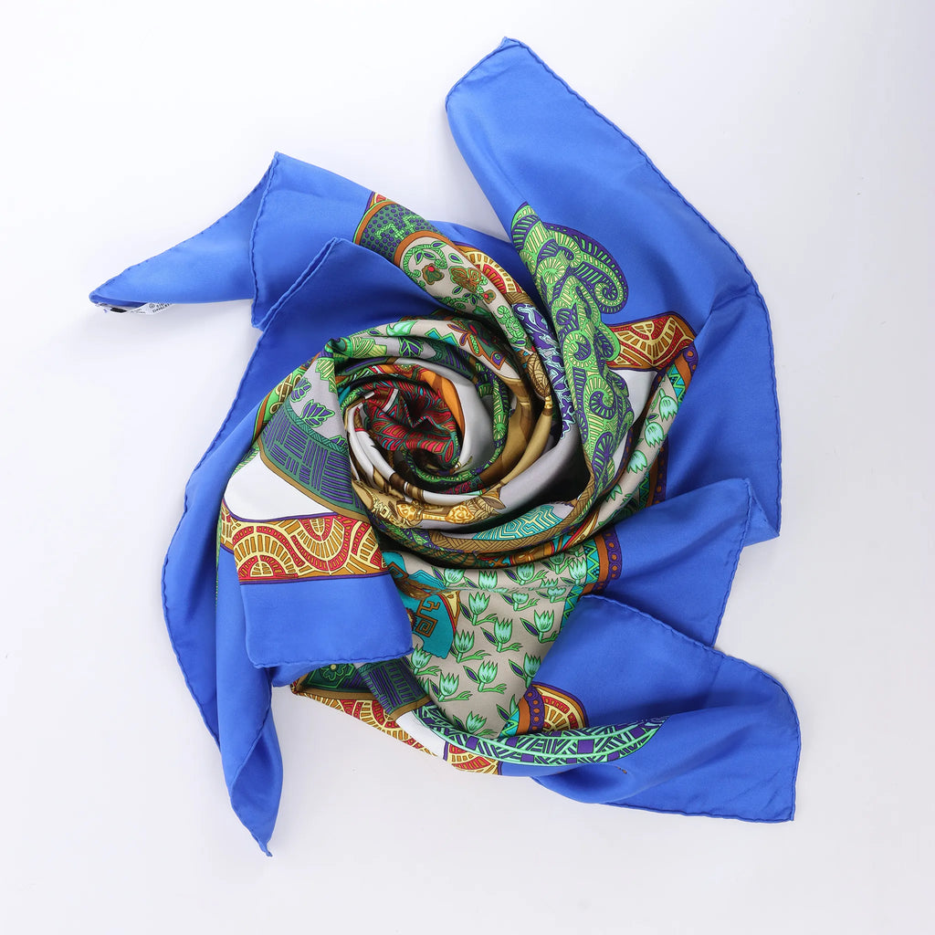 Hermès Carré 90 "Art des Steppes" Silk handkerchief in Blue