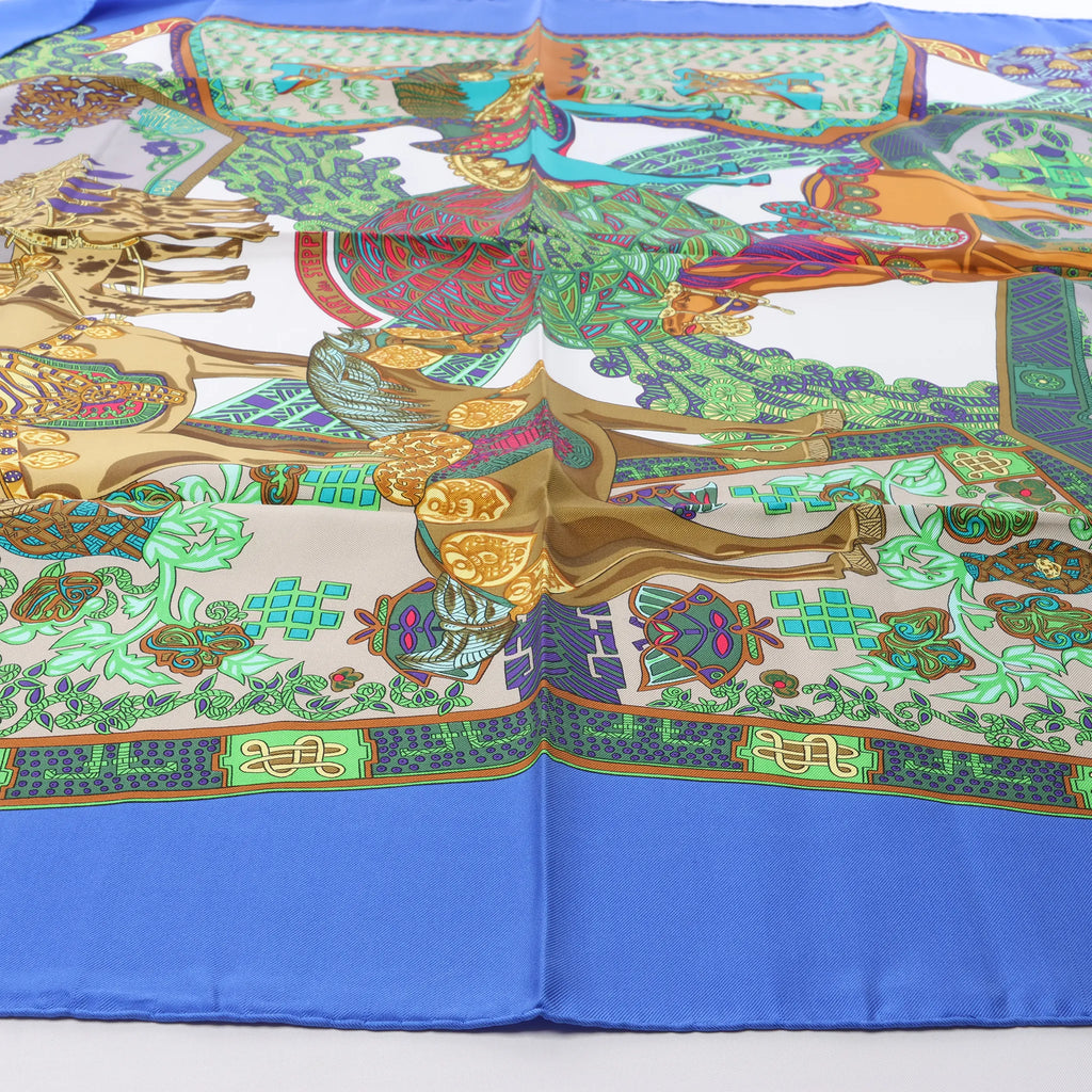 Hermès Carré 90 "Art des Steppes" Silk handkerchief in Blue