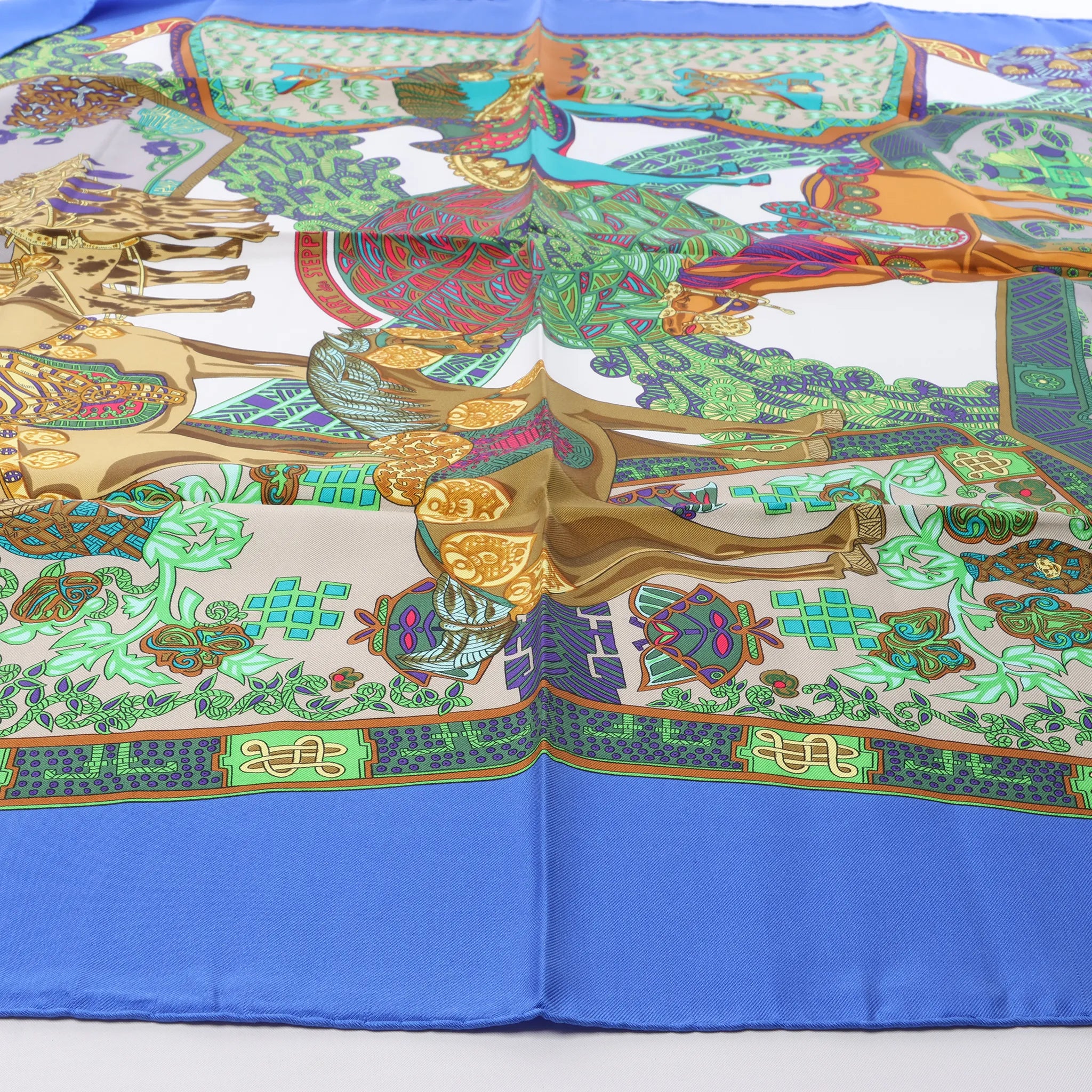 Hermès Carré 90 "Art des Steppes" Silk handkerchief in Blue