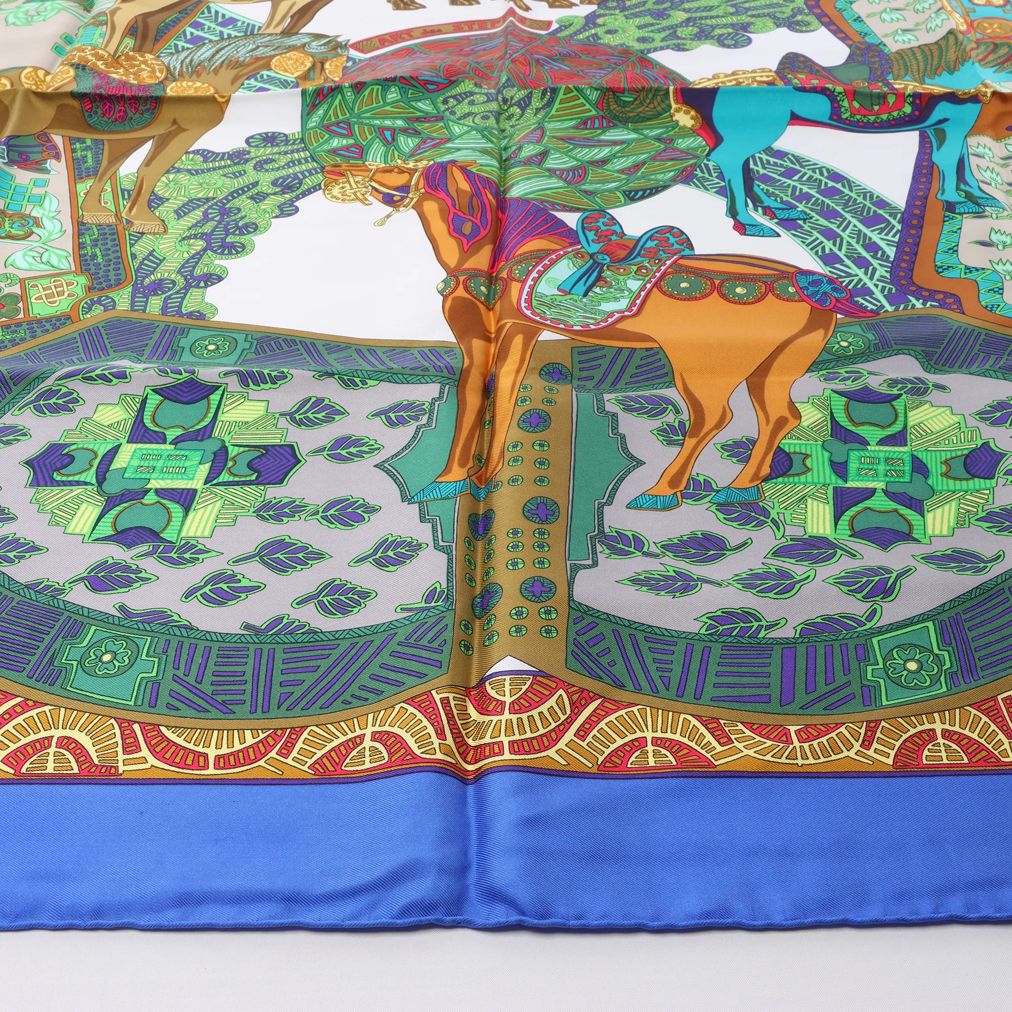 Hermès Carré 90 "Art des Steppes" Silk handkerchief in Blue