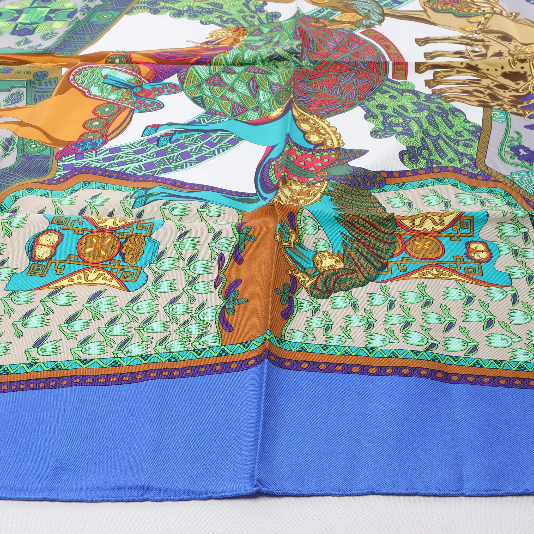 Hermès Carré 90 "Art des Steppes" Silk handkerchief in Blue