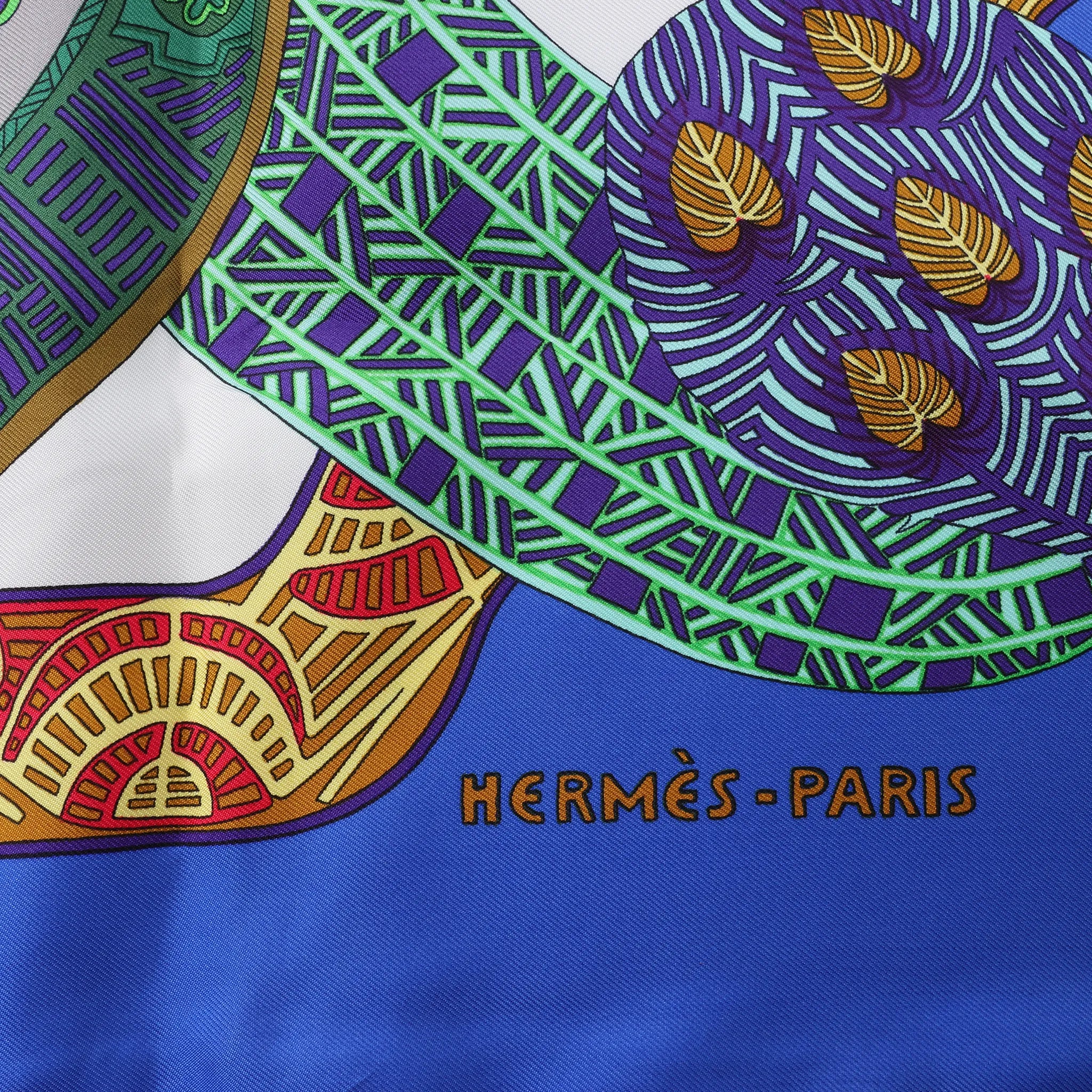 Hermès Carré 90 "Art des Steppes" Silk handkerchief in Blue