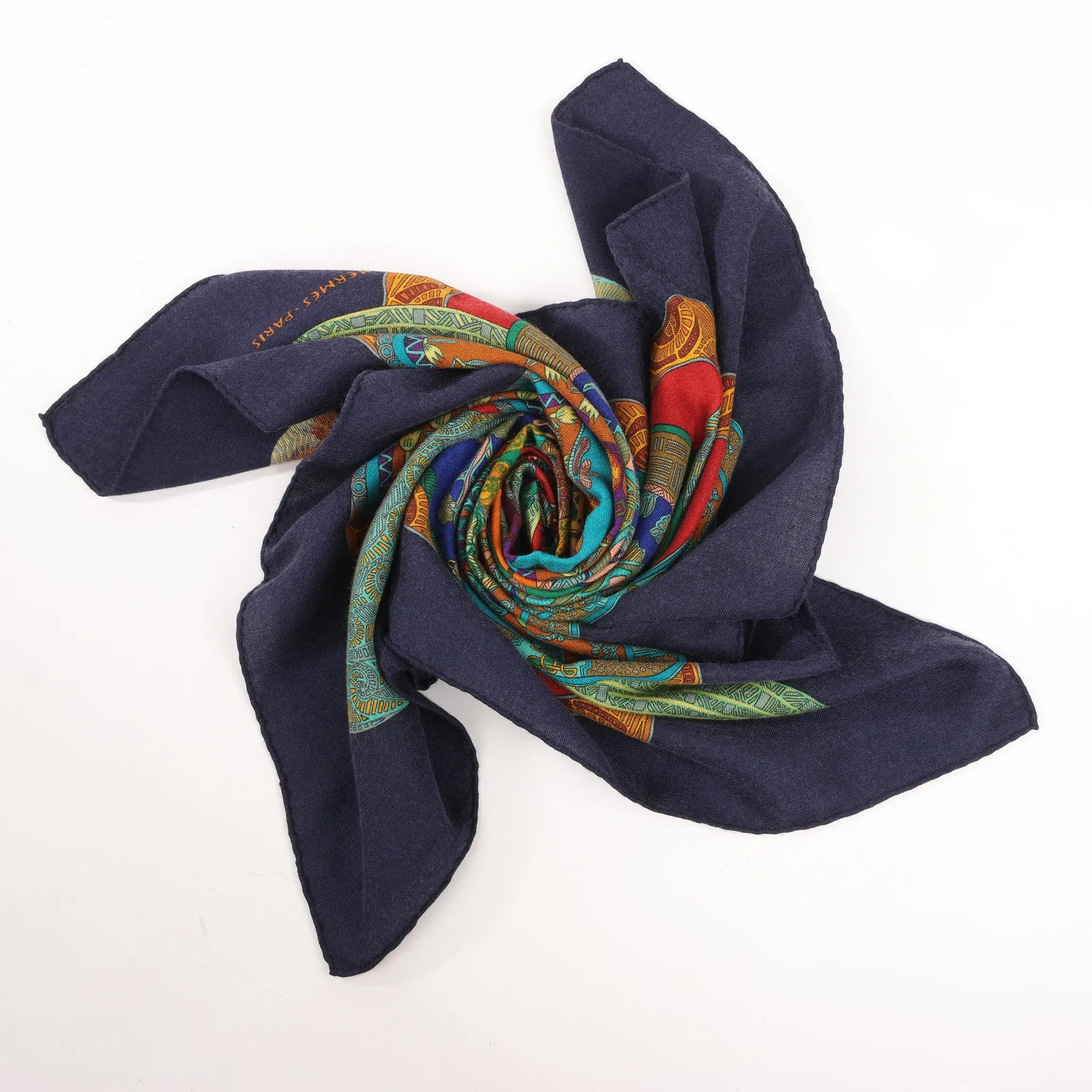 Hermès Carré 90 "ART des STEPPES" Silk handkerchief in Navy Blue