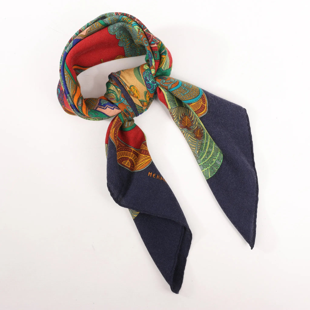 Hermès Carré 90 "ART des STEPPES" Silk handkerchief in Navy Blue