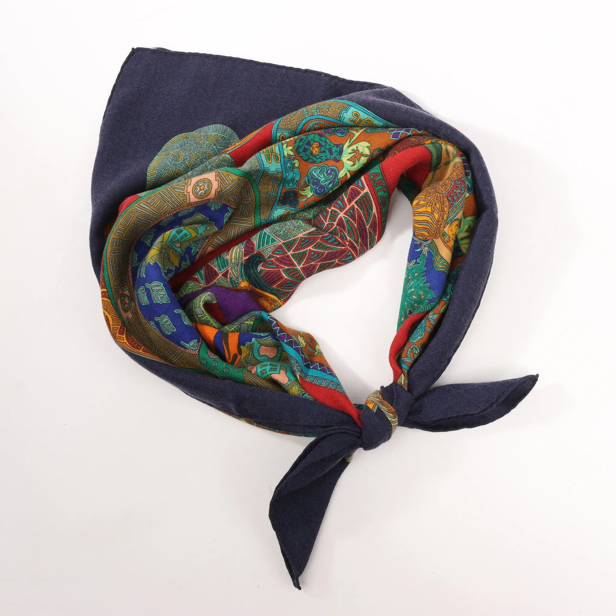 Hermès Carré 90 "ART des STEPPES" Silk handkerchief in Navy Blue
