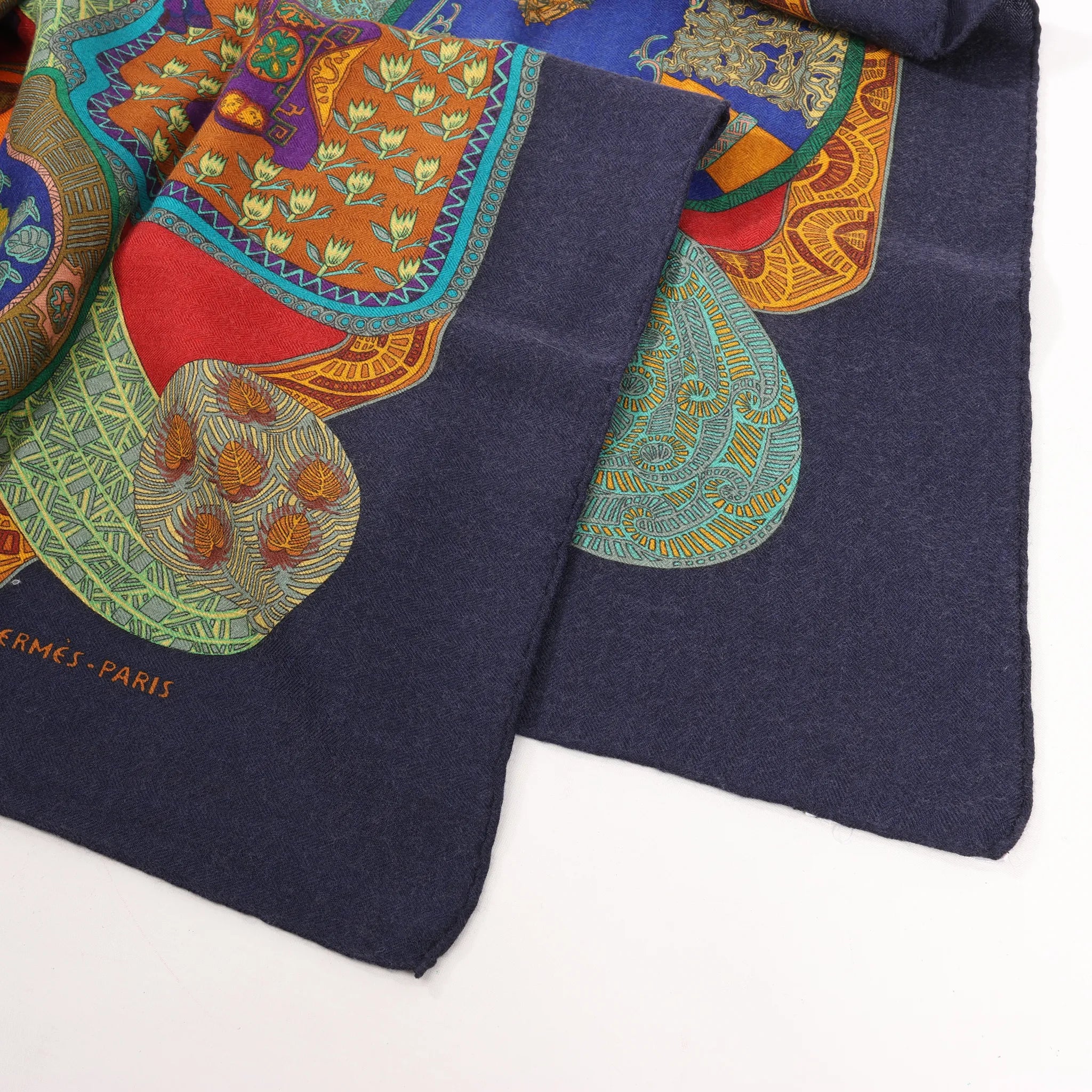 Hermès Carré 90 "ART des STEPPES" Silk handkerchief in Navy Blue