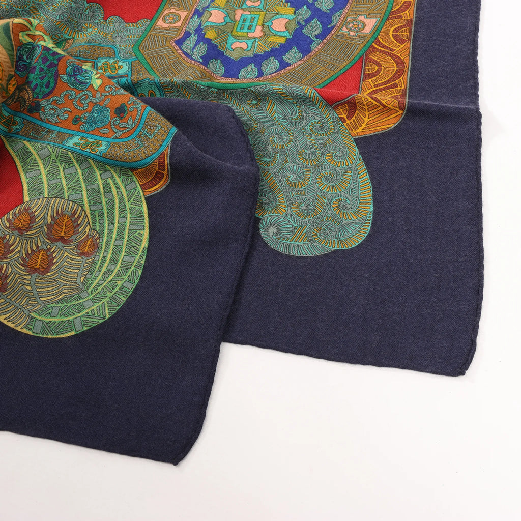 Hermès Carré 90 "ART des STEPPES" Silk handkerchief in Navy Blue