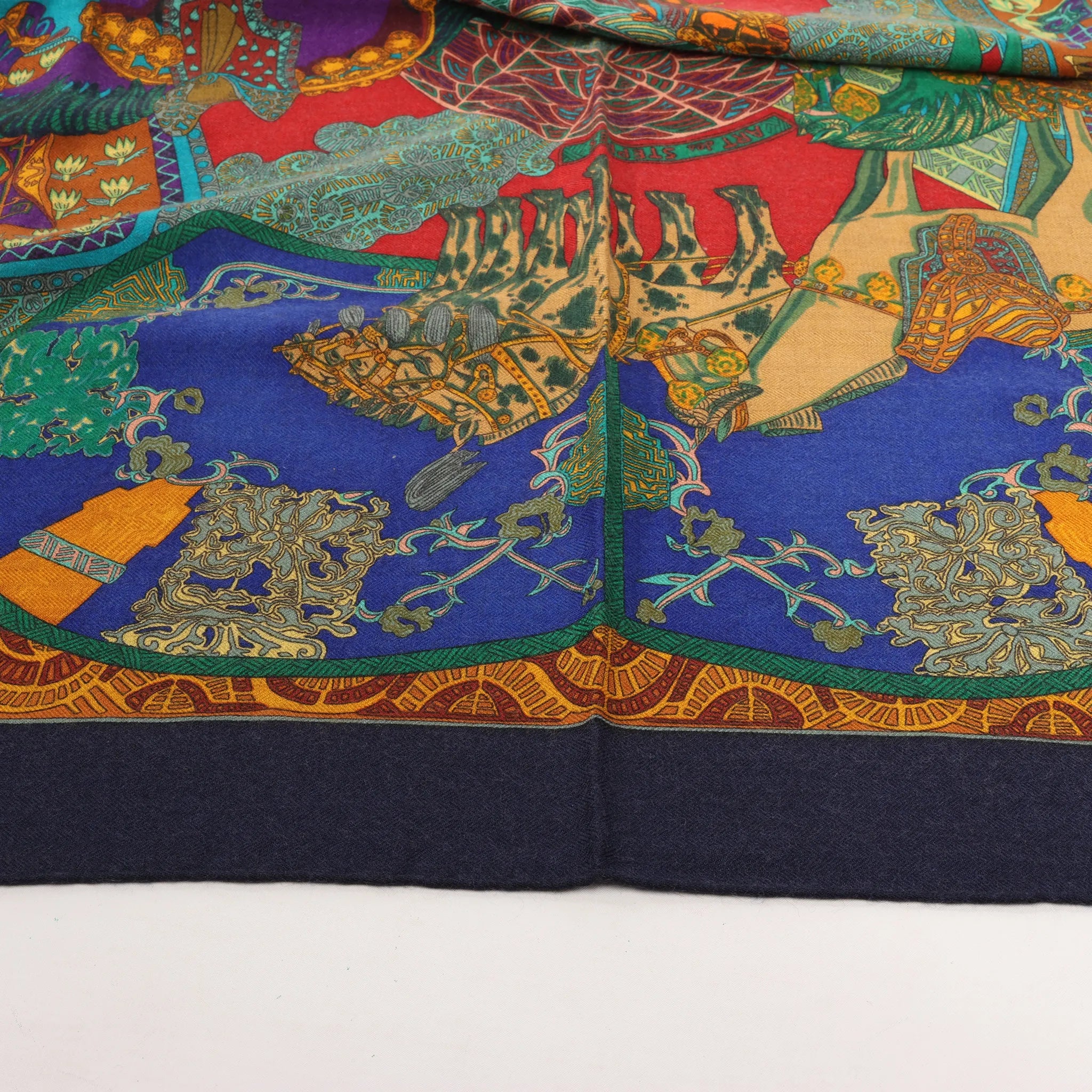 Hermès Carré 90 "ART des STEPPES" Silk handkerchief in Navy Blue