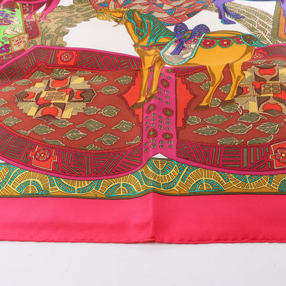 Hermès Carré 90 "ART des STEPPES" 100% Silk Scarf in Pink