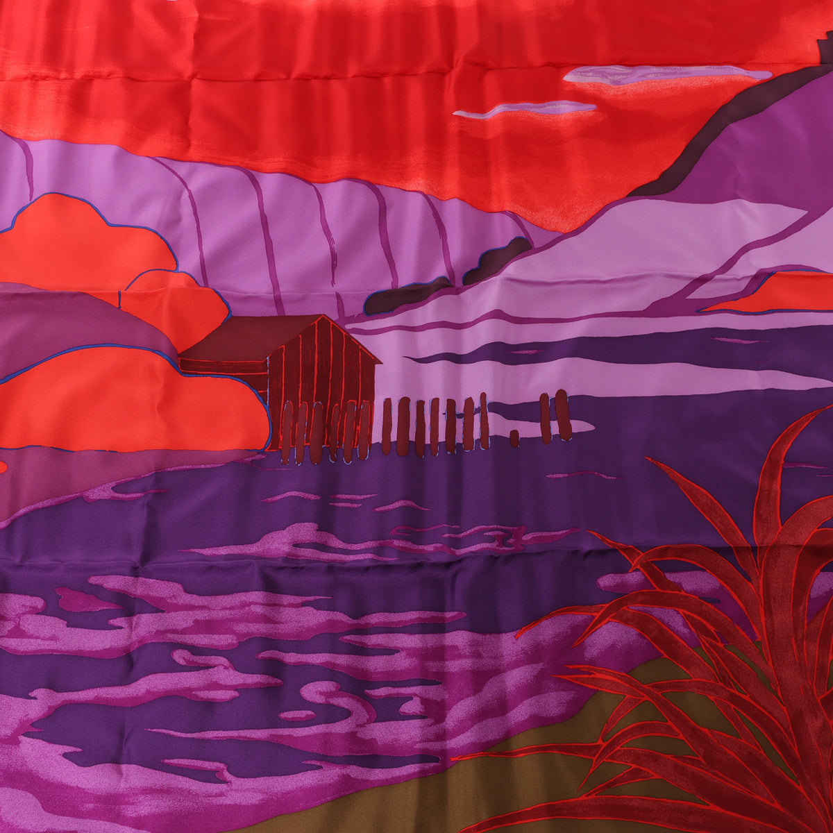 Hermès Carré 90 "AU BOUT DU MONDE" Silk handkerchief in Purple x Red