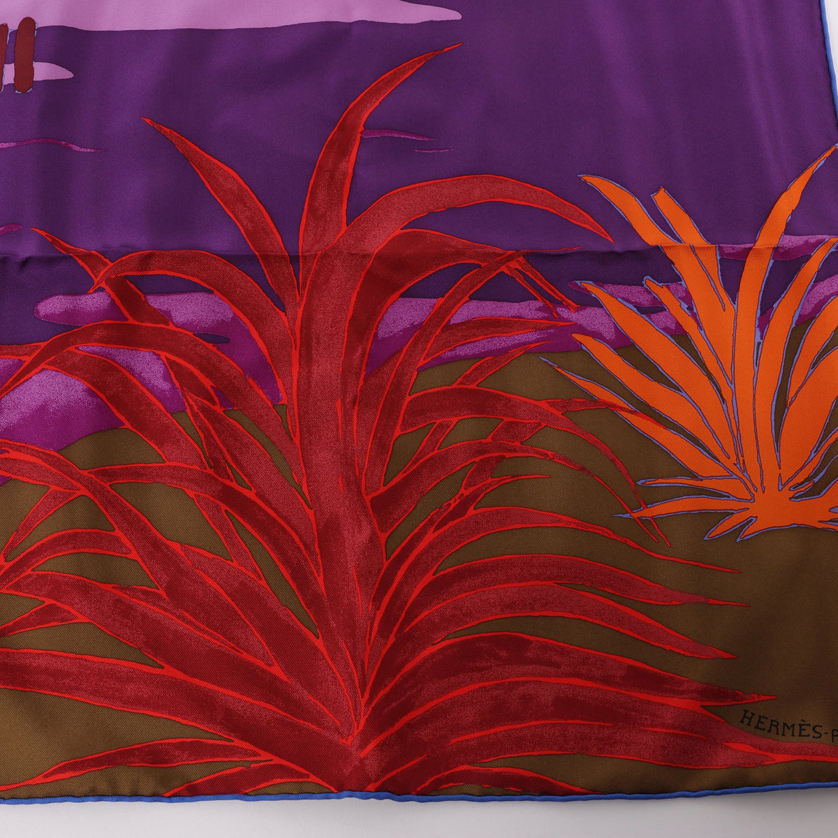 Hermès Carré 90 "AU BOUT DU MONDE" Silk handkerchief in Purple x Red