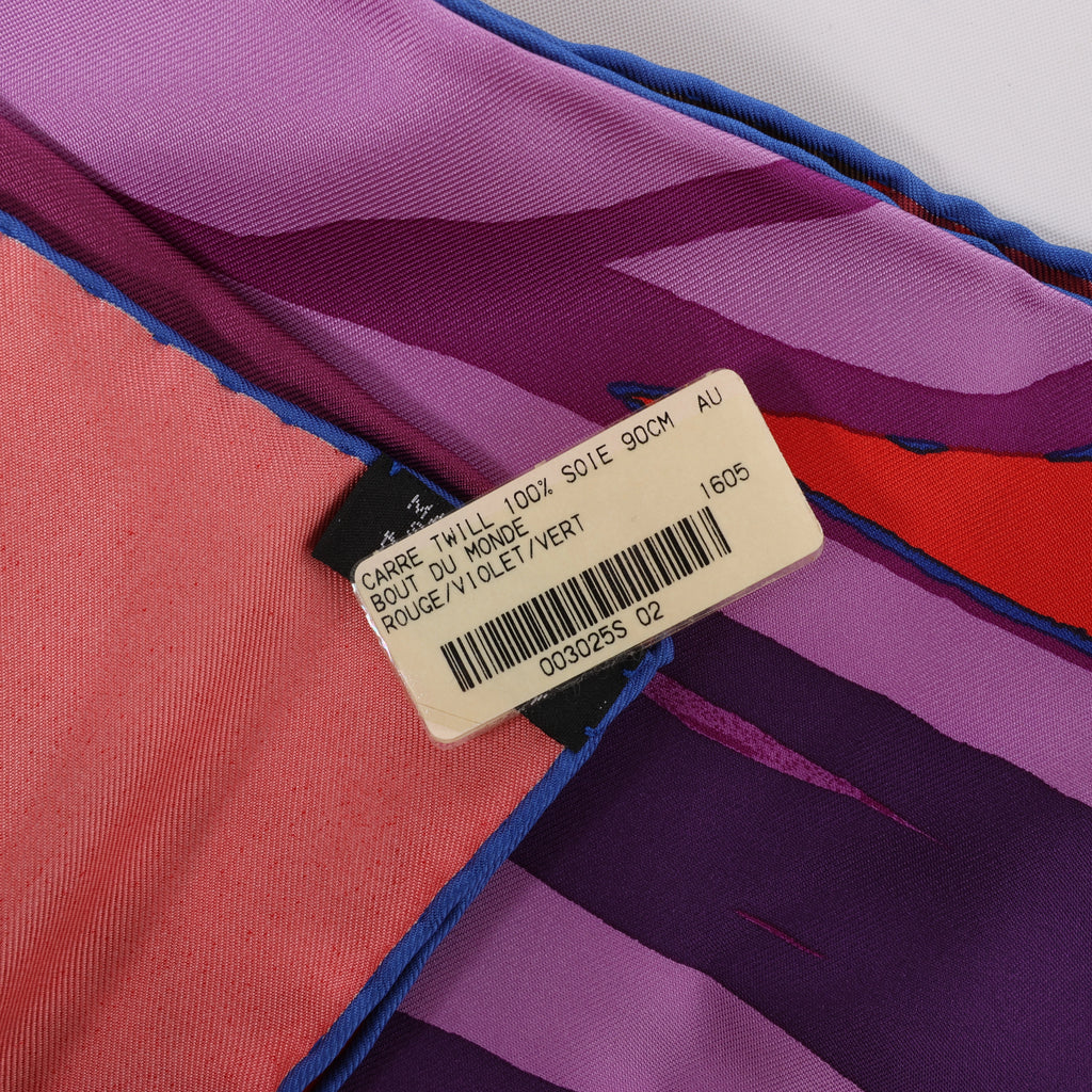 Hermès Carré 90 "AU BOUT DU MONDE" Silk handkerchief in Purple x Red