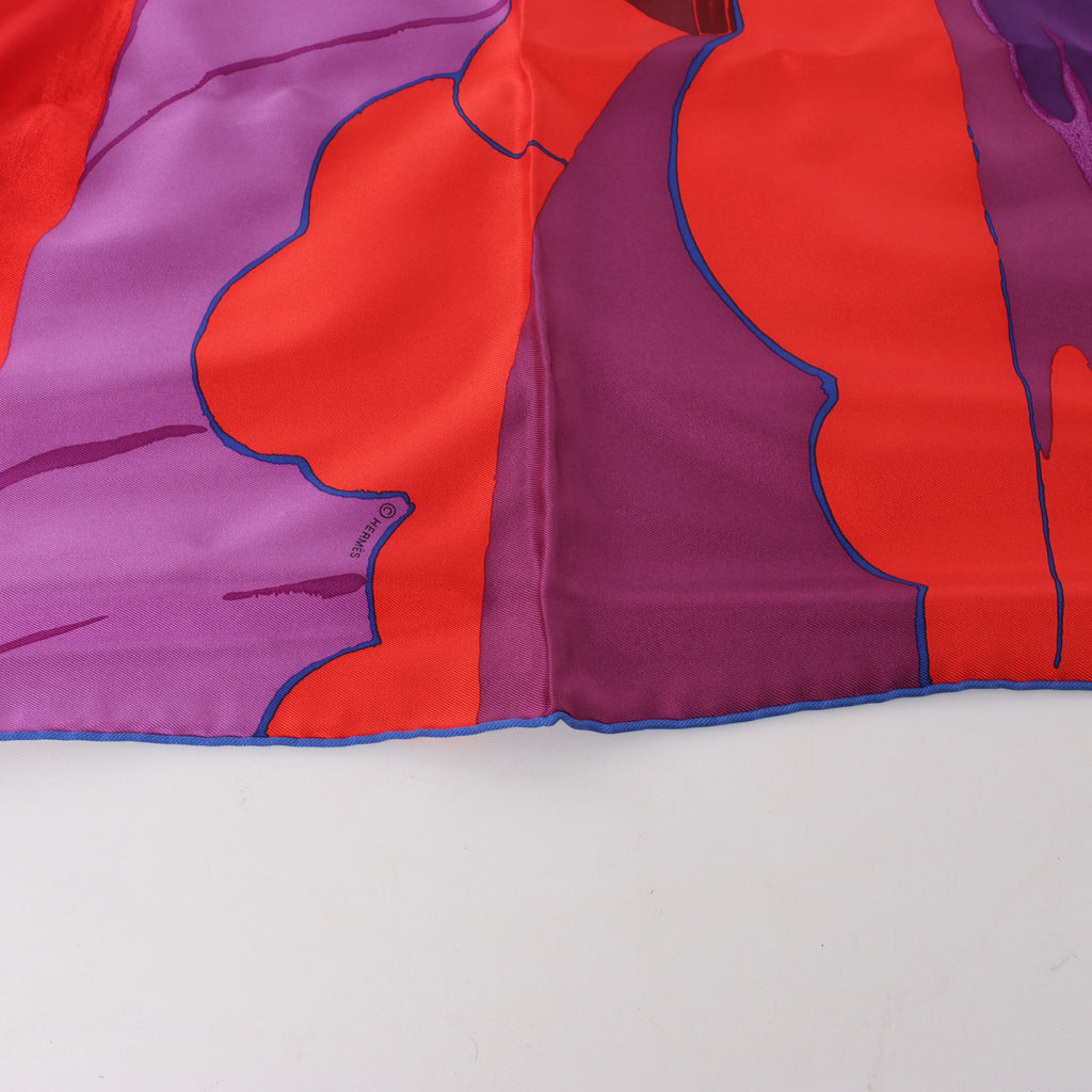 Hermès Carré 90 "AU BOUT DU MONDE" Silk handkerchief in Purple x Red