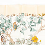 Hermès Carré 90 "AU COEUR DES BOIS" Silk handkerchief in Beige