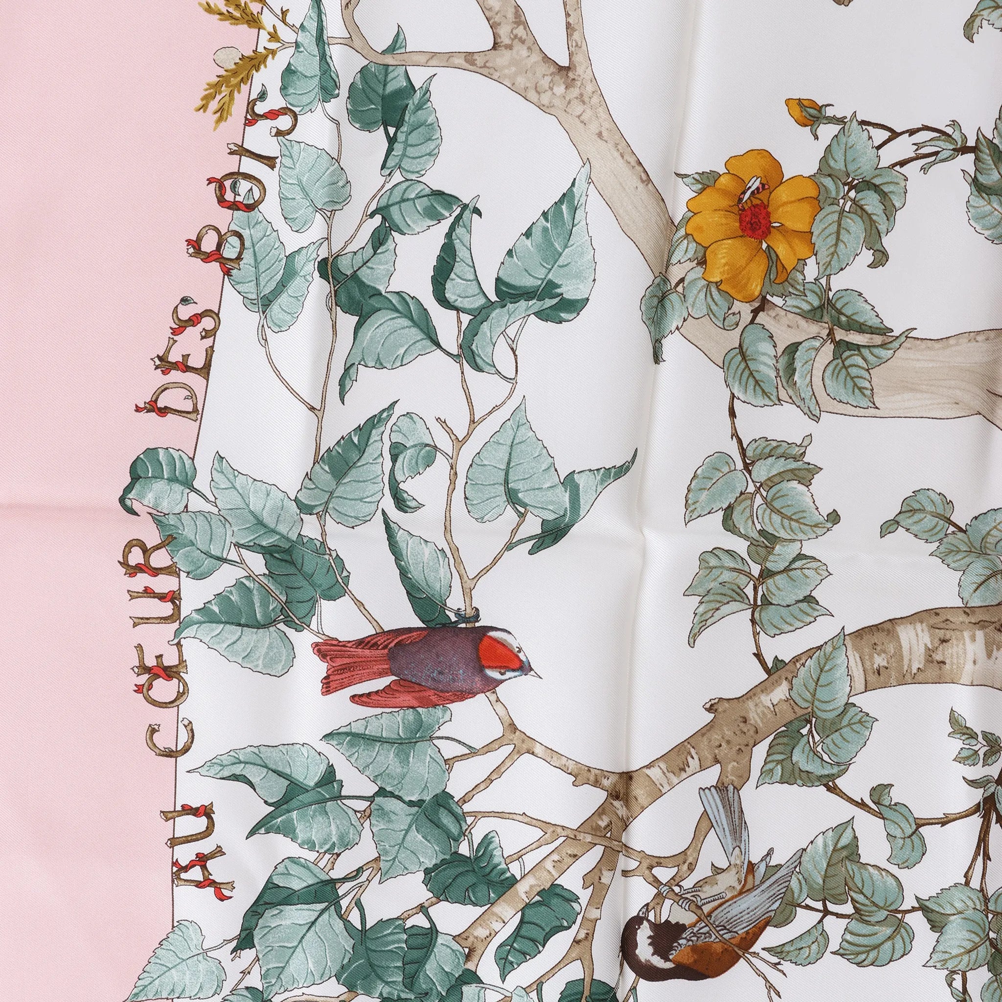 Hermès Carré 90 "AU COEUR DES BOIS" Silk handkerchief in Pink