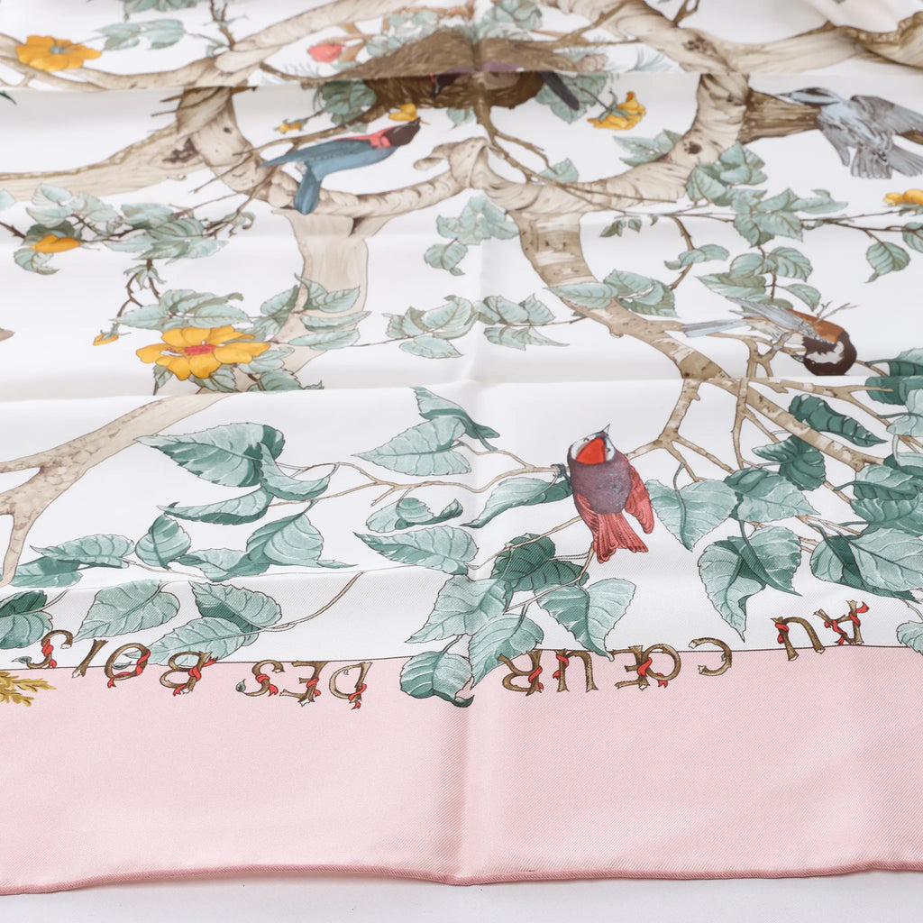 Hermès Carré 90 "AU COEUR DES BOIS" Silk handkerchief in Pink