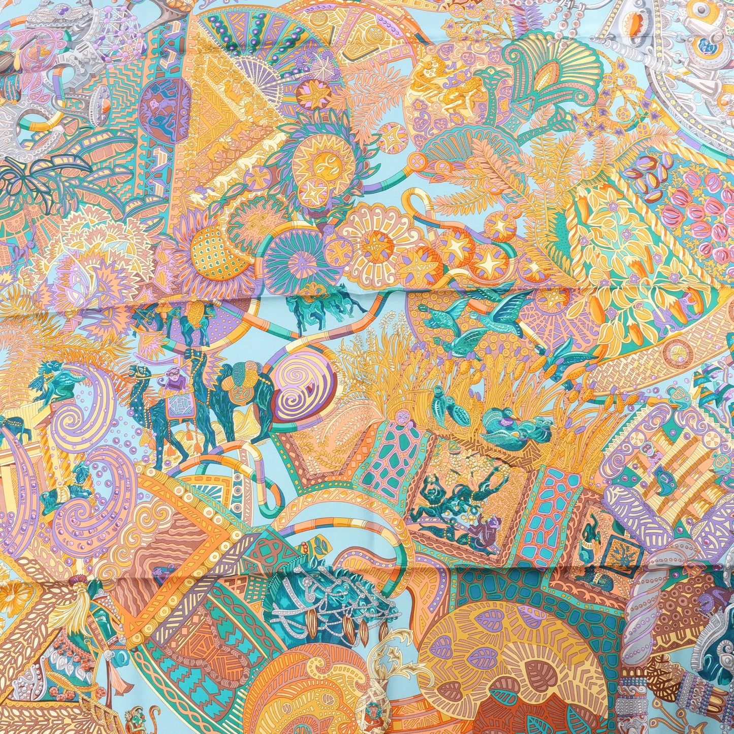 Hermès Carré 90 "AU FIL DU CARRE" Silk handkerchief in Multicolor