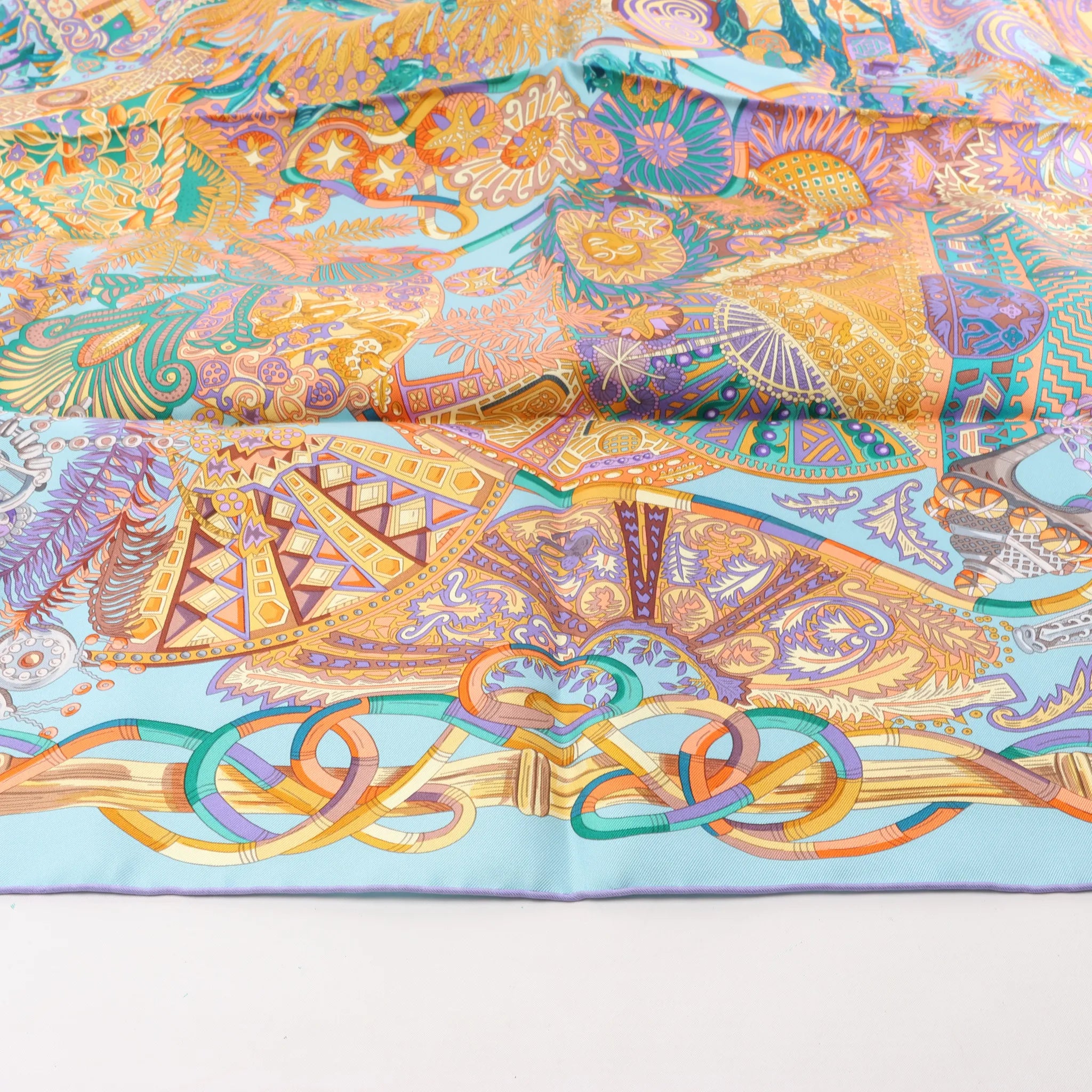 Hermès Carré 90 "AU FIL DU CARRE" Silk handkerchief in Multicolor
