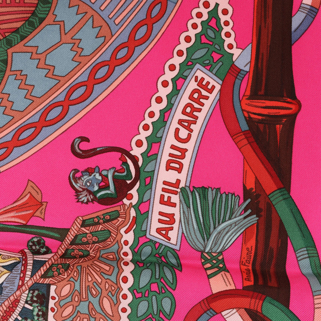 Hermès Carré 90 " AU FIL DU CARRE" Silk handkerchief in Pink