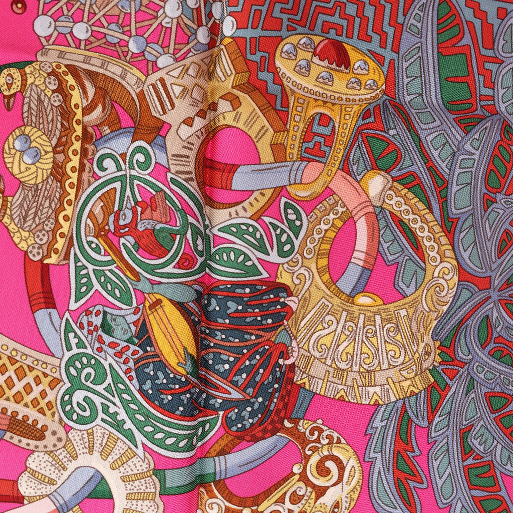 Hermès Carré 90 " AU FIL DU CARRE" Silk handkerchief in Pink