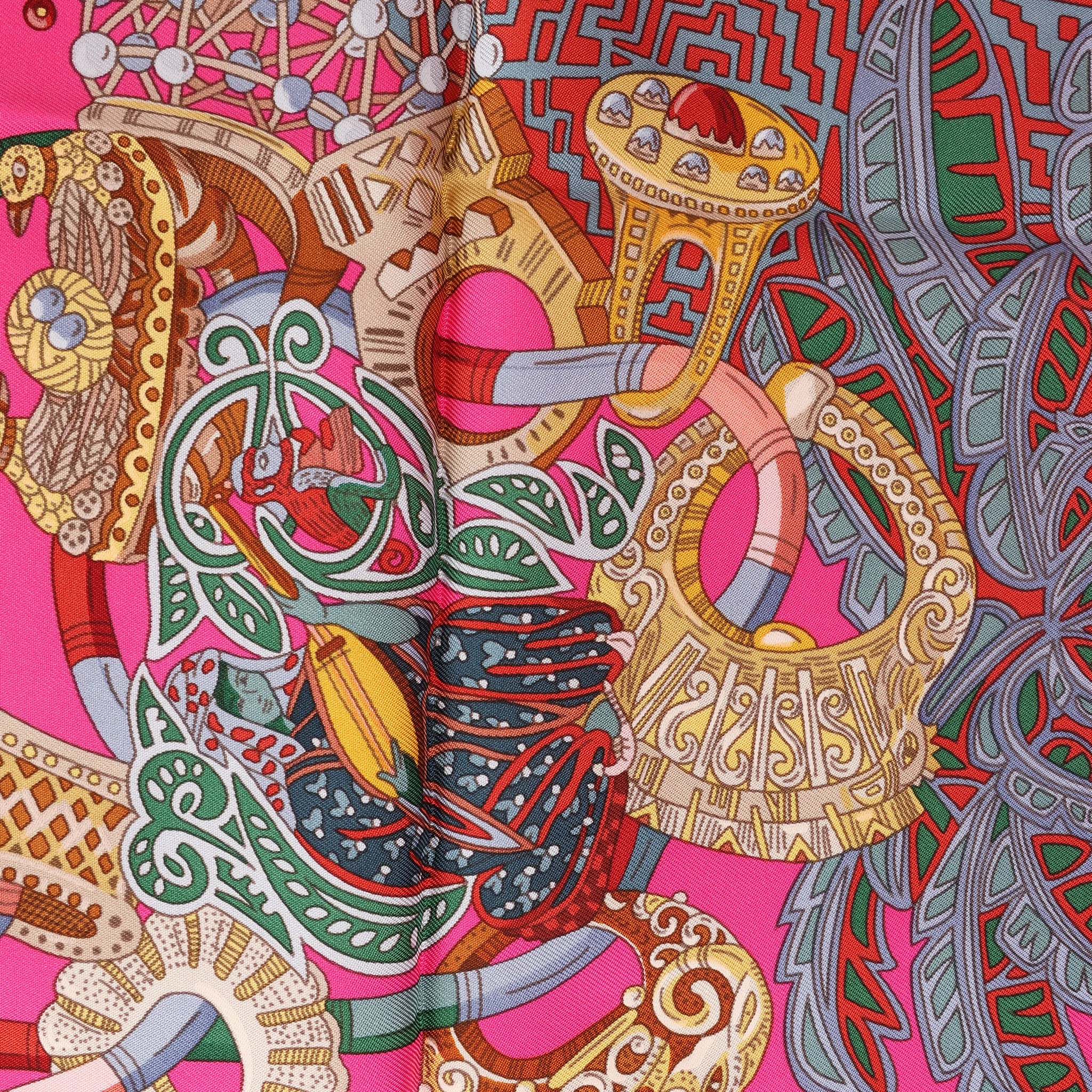 Hermès Carré 90 " AU FIL DU CARRE" Silk handkerchief in Pink