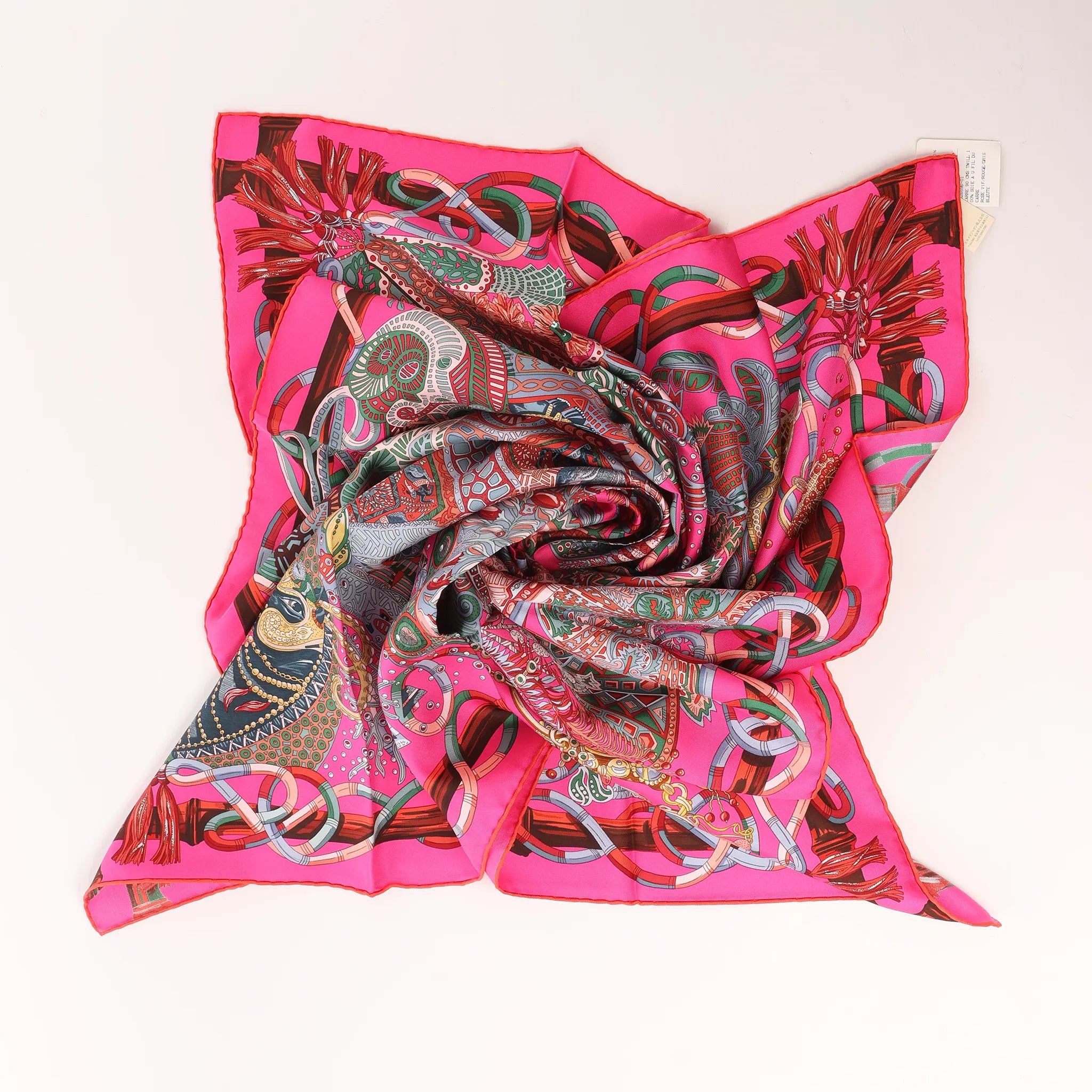 Hermès Carré 90 " AU FIL DU CARRE" Silk handkerchief in Pink