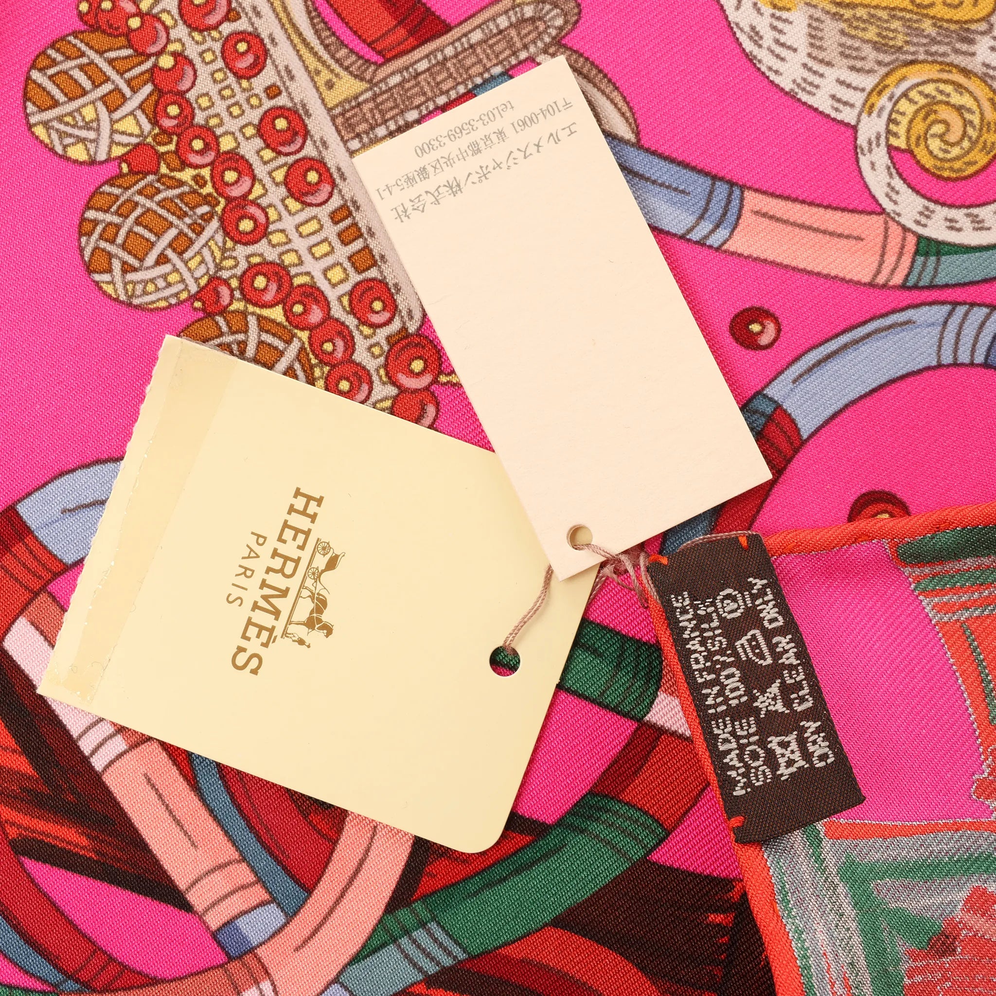 Hermès Carré 90 " AU FIL DU CARRE" Silk handkerchief in Pink
