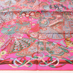 Hermès Carré 90 " AU FIL DU CARRE" Silk handkerchief in Pink